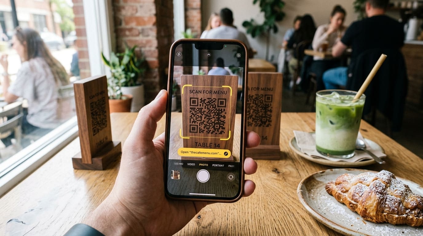 Guest smartphone scanning an OrderTap table QR code